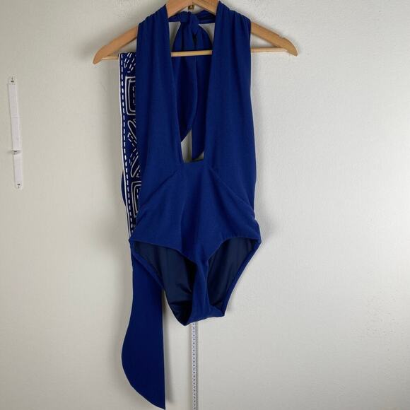 Johanna Ortiz Sunken Glory Halter One Piece Swimsuit Size M Midnight Blue - Picture 7 of 16